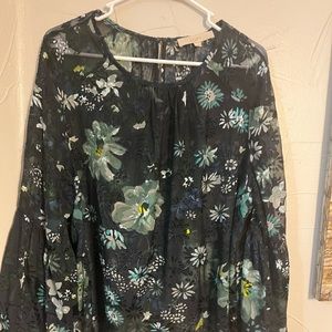 Loft XL Long sleeved navy floral boho blouse